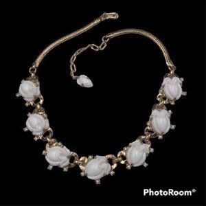Vintage Trifari White Fruit Salad  Molded Glass Adjustable Necklace